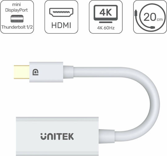 Unitek Converter mini DisplayPort male to HDMI female White 1pcs Y-6331