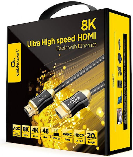 Cablexpert High Speed HDMI 2.1 Ultra High Speed 48Gbps 4K 120Hz HDR VRR Cable HDMI Male - HDMI Male 20m Black