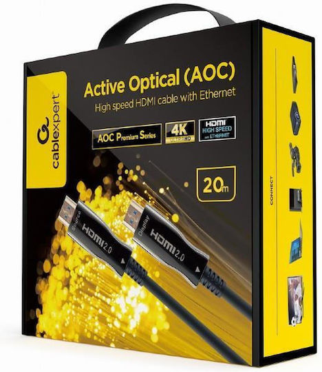 Cablexpert Aktives Optisches HDMI 2.0 Premium High Speed 4K 60Hz HDR Kabel HDMI-Stecker - HDMI-Stecker 20m Schwarz