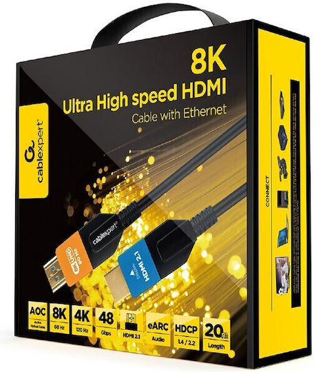 Cablexpert High Speed HDMI 2.1 Ultra High Speed 48Gbps 4K 120Hz HDR VRR Cable HDMI Male - HDMI Male 20m Black
