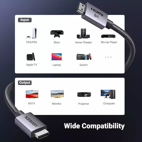 Ugreen HD171 HDMI 2.1 Ultra High Speed 48Gbps 4K 120Hz HDR VRR Cable HDMI male - HDMI male 1m Μαύρο