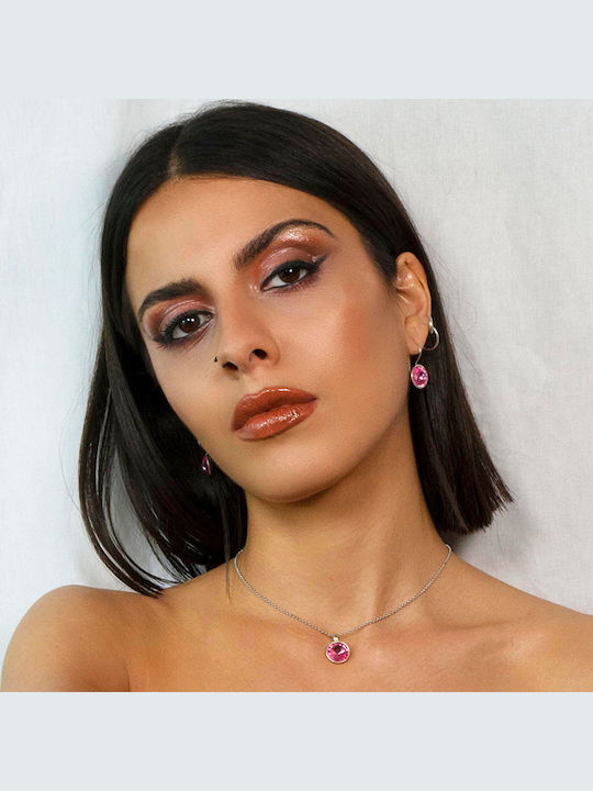 Theodora's Jewellery Κολιέ από Ροζ Επιχρυσωμένο Ασήμι Ροζ