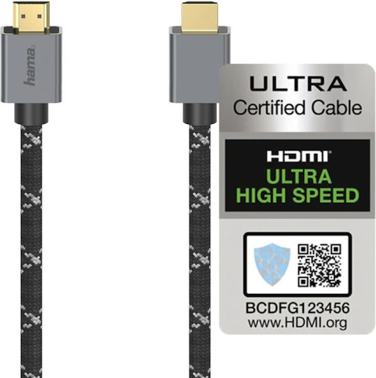HAMA Cablu Cabluri HDMI De Sex Masculin - HDMI De Sex Masculin 2m Negru Braided High Speed HDMI 2.1 Ultra High Speed 48Gbps 4K 120Hz HDR VRR