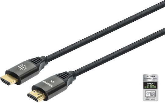 Manhattan HDMI 2.1 Ultra High Speed 48Gbps 4K 120Hz HDR VRR Braided Cable HDMI male - HDMI male 1m Μαύρο