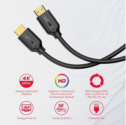 Unitek 4k HDMI 2.0 Premium High Speed 4K 60Hz HDR Cable HDMI male - HDMI male 1.5m Μαύρο