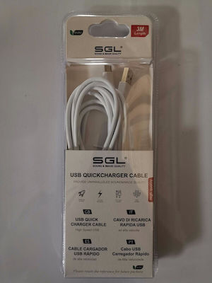 SGL V8 Regulat USB 2.0 spre micro USB Cablu Alb 3m (194752) 1buc