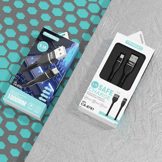 Treqa CA-8781 Braided USB 2.0 spre micro USB Cablu Negru 1m (CA-8781) 1buc