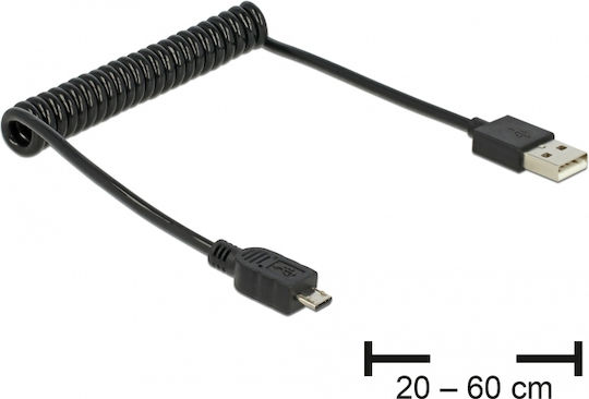 DeLock Spiral USB 2.0 to micro USB Cable Μαύρο 0.6m (83162)