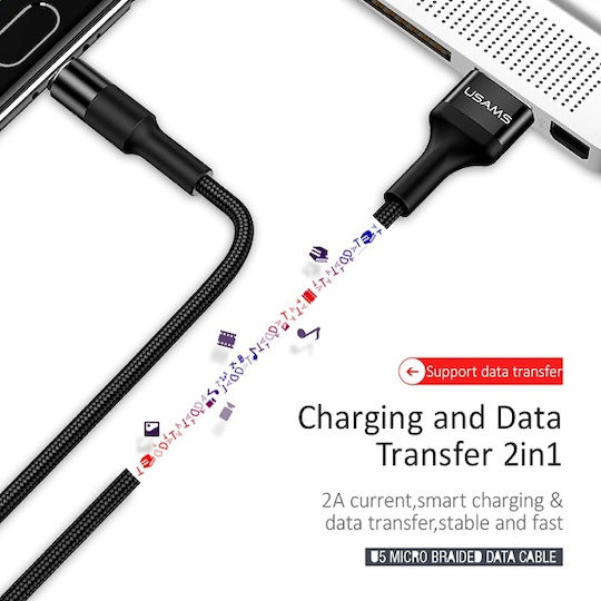 Usams Плетена USB 2.0 до микро USB кабел Черен 1.2м (SJ224) 1бр