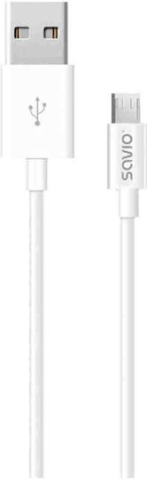 Savio Regular USB 2.0 to micro USB Cable Λευκό 2m (CL-124)