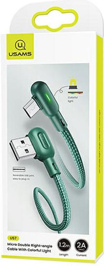 Usams U57 Winkel (90°) / Geflochten / LED USB 2.0 auf Micro-USB-Kabel Grün 1.2m (SJ458USB02) 1Stück