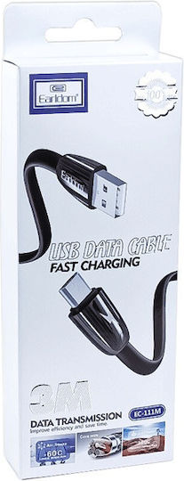 Earldom EC-111M Flat USB 2.0 to micro USB Cable Μαύρο 3m