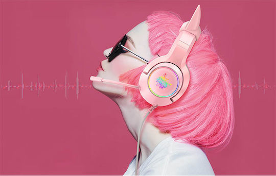 Onikuma K9 Auf dem Ohr Gaming-Headset mit Verbindung 3,5mm / USB Rosa