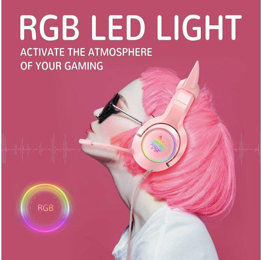 Onikuma K9 Auf dem Ohr Gaming-Headset mit Verbindung 3,5mm / USB Rosa