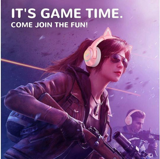Onikuma K9 Auf dem Ohr Gaming-Headset mit Verbindung 3,5mm / USB Rosa