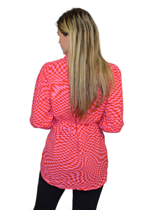 Morena Spain Women's Checked Long Sleeve Shirt Fuchsia
