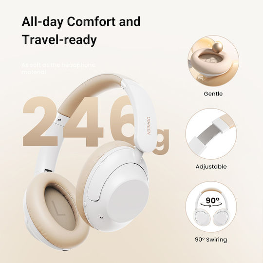 Ugreen HP202 HiTune Max5 Ασύρματα / Ενσύρματα Over Ear Ακουστικά με 90 ώρες Λειτουργίας και Quick Charge Λευκά