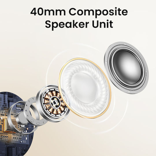 Ugreen HP202 HiTune Max5 Ασύρματα / Ενσύρματα Over Ear Ακουστικά με 90 ώρες Λειτουργίας και Quick Charge Λευκά