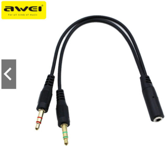 Awei Кабел 3.5 мм женски - 3.5 мм мъжки Черен 0.20м AW-AUX-002