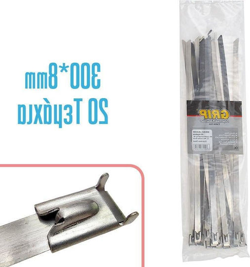 Grip Metallic Cable Ties 300mm x 8mm in Silver Colour (20 pcs) 1021.107