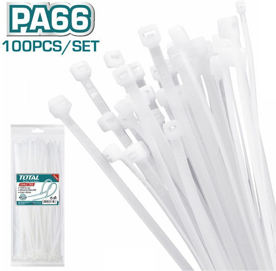 Total Δεματικά Καλωδίων Πλαστικά 250mmx4.8mm σε Λευκό χρώμα (100τμχ) (THTCT25048)