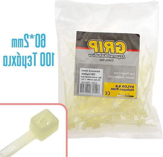 Grip Plastic Cable Ties 60mmx2mm in Transparent Colour 100pcs 1021.095
