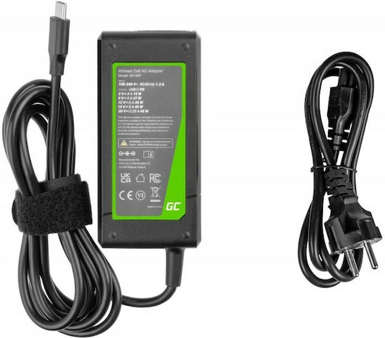 Green Cell USB-C Laptop Charger 45W 20V 2.25A for HP / Lenovo with Detachable Power Cable