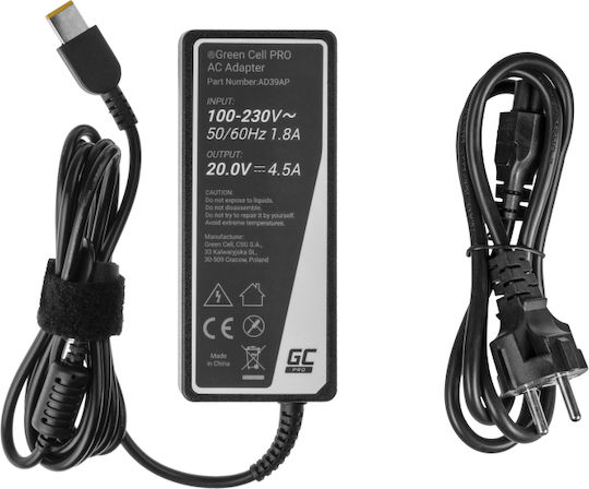 2 Power Laptop Charger 90W 20V 4.5A for Lenovo with Detachable Power Cable