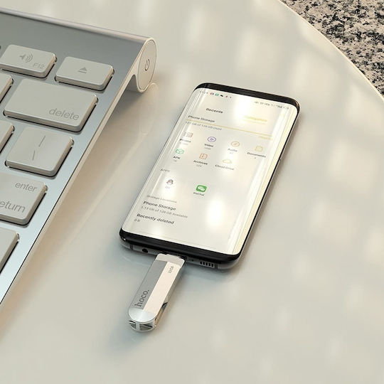 Hoco UD10 128GB USB 3.0 Stick with connection USB-A & USB-C Silver
