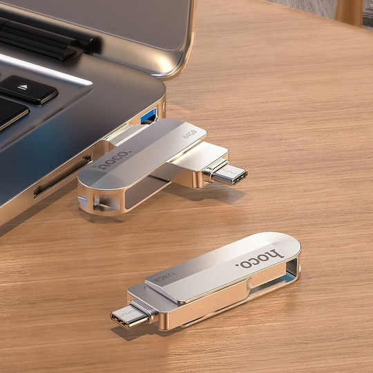 Hoco UD10 128GB USB 3.0 Stick with connection USB-A & USB-C Silver