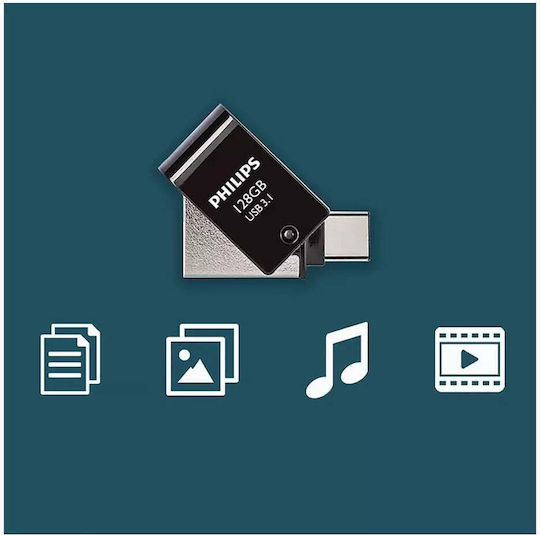 Philips 2in1 Usbc Stick 128GB USB 3.1 Stick with connection USB-C Black