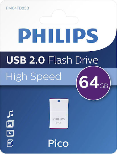 Philips Pico 64GB USB 2.0 Stick Μωβ