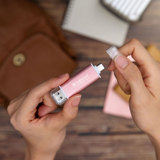 Transcend Esd310p 1.0TB USB 3.2 SSD Stick with connection USB-A & USB-C Pink
