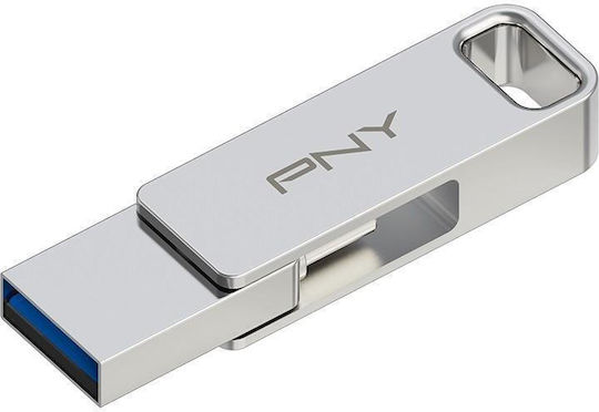 PNY Duo Link 64GB USB 3.2 Stick με σύνδεση USB-A & USB-C Ασημί
