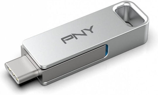 PNY Duo Link 64GB USB 3.2 Stick με σύνδεση USB-A & USB-C Ασημί