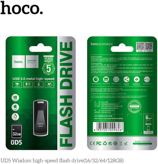 Hoco UD5 Wisdom 32GB USB 3.0 Stick Γκρι