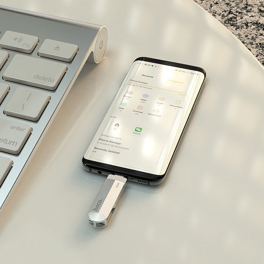 Hoco UD10 16GB USB 2.0 Stick με σύνδεση USB-A & USB-C Ασημί