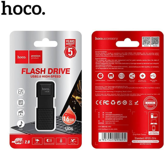 Hoco UD6 Intelligent 16GB USB 2.0 Stick Μαύρο