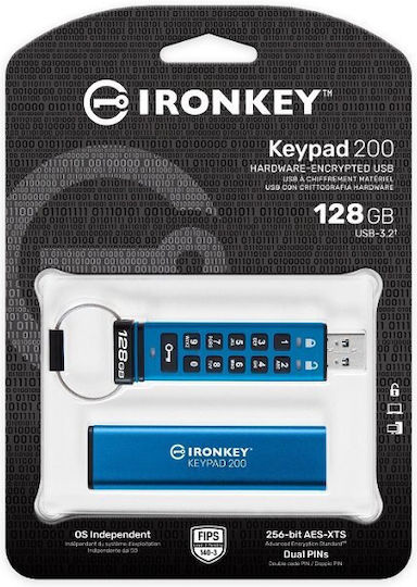 Kingston IronKey Keypad 128GB USB 3.2 Stick Blue