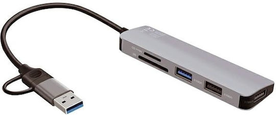 4Smarts Hub 3 Θυρών USB 2.0 με σύνδεση USB-A / USB-C Γκρι