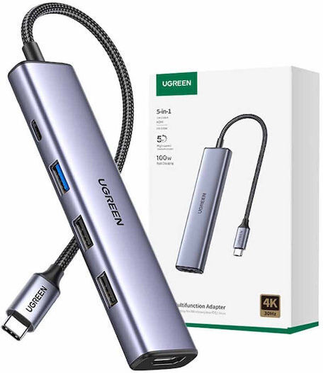 Ugreen Hub 5 Ports USB 3.0 with USB-C Connection Silver