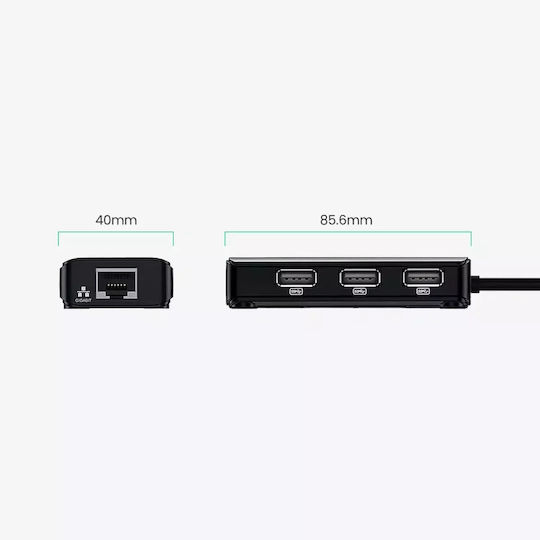 Ugreen USB 2.0 Hub 3 Porturi cu conexiune USB-A / Ethernet