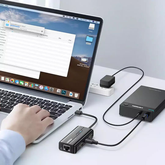 Ugreen USB 2.0 Hub 3 Porturi cu conexiune USB-A / Ethernet