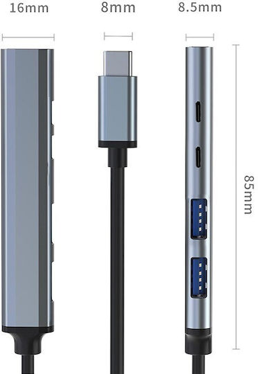 Qoltec Hub 10 Θυρών USB 2.0 με σύνδεση USB-C Γκρι