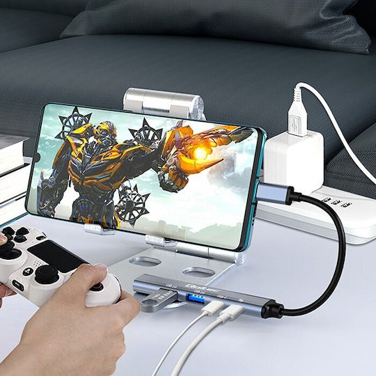 Qoltec Hub 10 Θυρών USB 2.0 με σύνδεση USB-C Γκρι