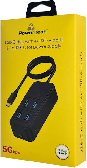 Powertech USB-Hub 5 Anschlüsse USB 3.2 mit Anschluss an einen Computer USB-C