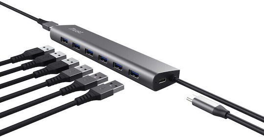 Trust Halyx USB Хъб 7 Порта USB 3.2 с USB-A Интерфейс Сив