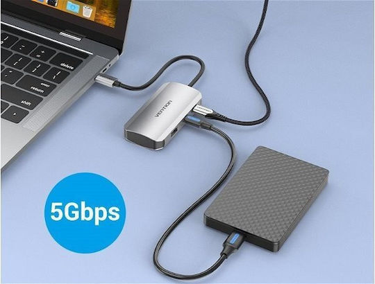 Vention Hub 3 Θυρών USB 3.0 με σύνδεση USB-C Γκρι
