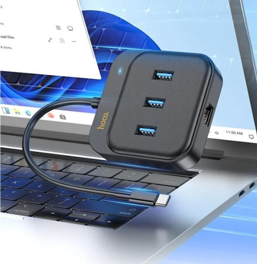 Hoco HB35 Hub 3 Θυρών USB 3.0 με σύνδεση USB-C / Ethernet