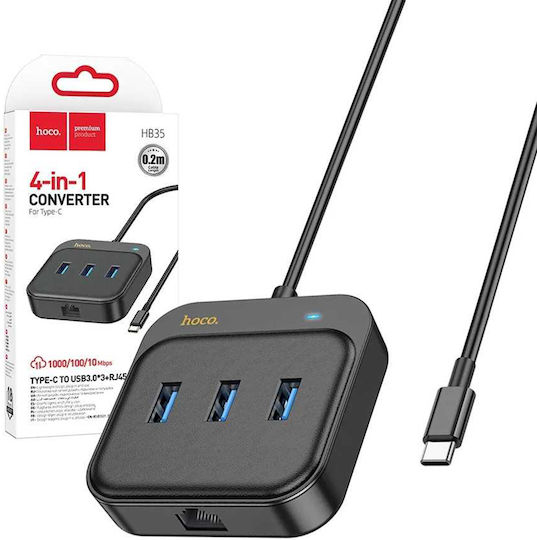 Hoco HB35 Hub 3 Θυρών USB 3.0 με σύνδεση USB-C / Ethernet